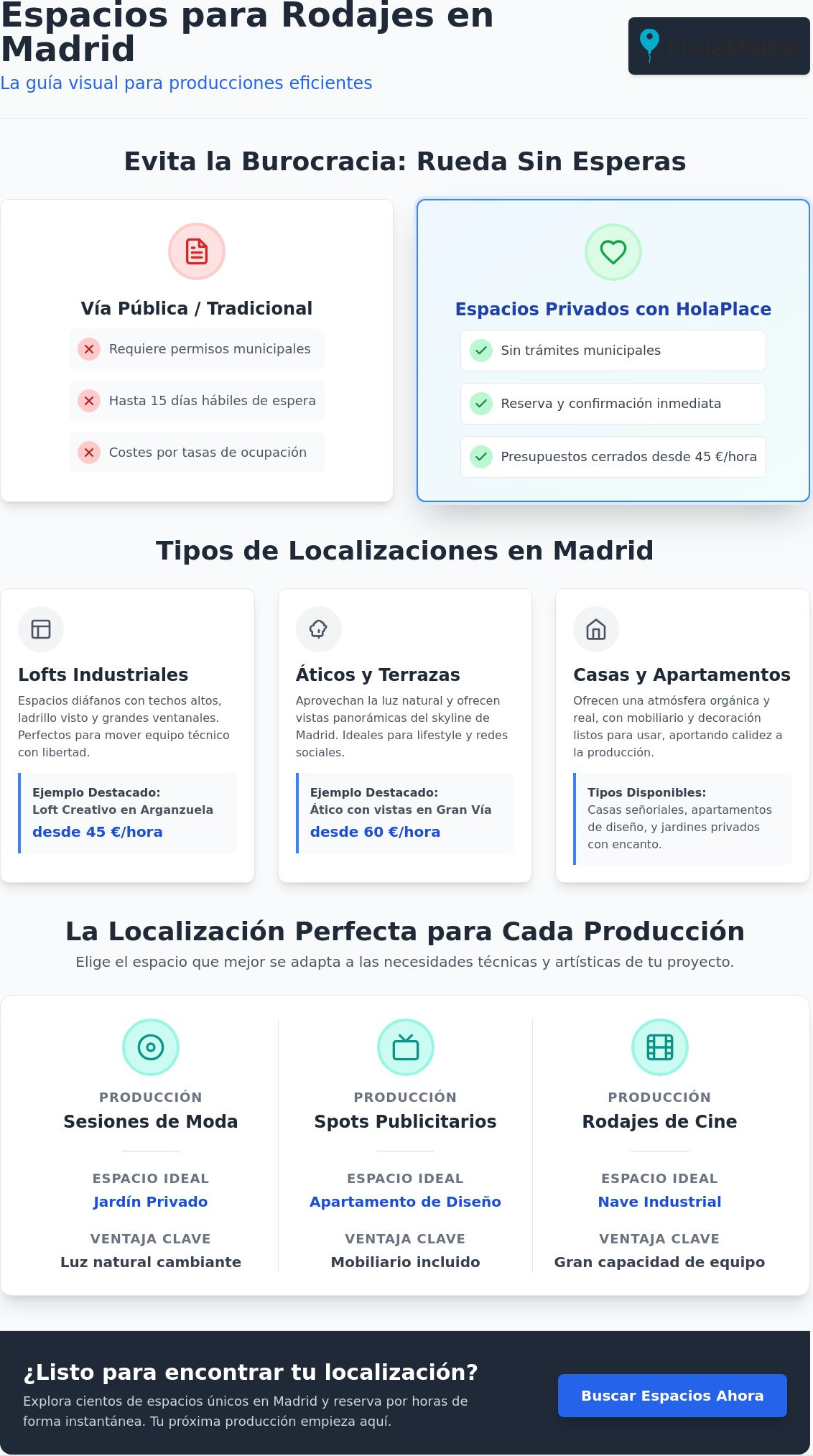 Espacios para rodajes y sesiones de fotos Madrid 2026